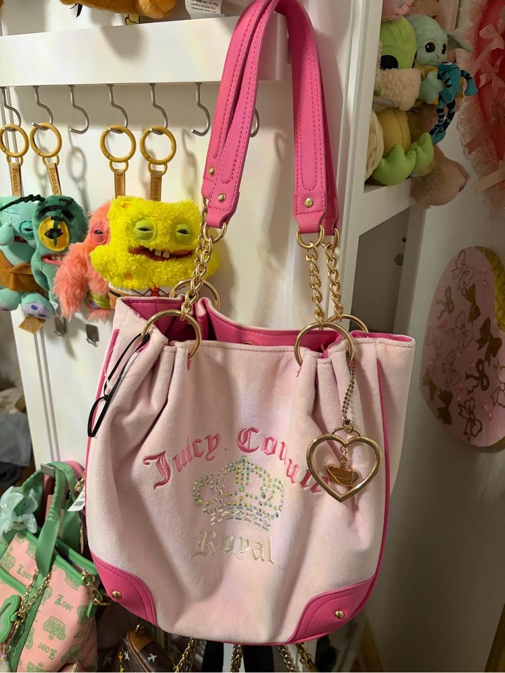 Juicy Couture Pink and Light Pink Heart Charm Shoulder Bag